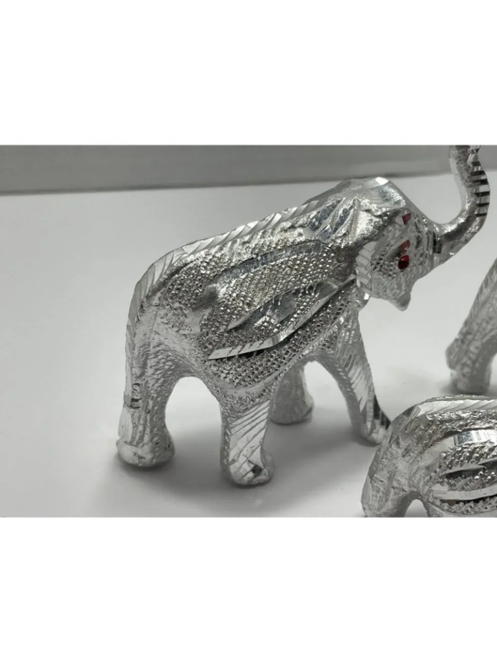 Vintage 3 Small Silver Elephants - possibly Aluminum - no makers mark - trunk up